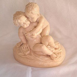 Vintage Hand Chased Boy&Girl Cherub Statue